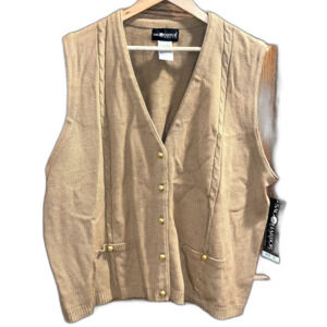 NWT Sag Harbor Deadstock Brown Sweater Vest Coastal Gold Button Women's 2X